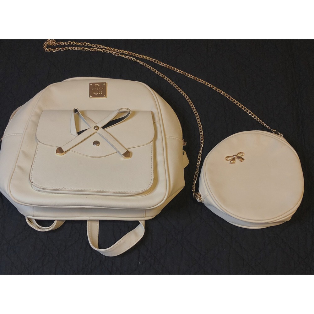 Jing Pin Backpack Shoulder Bag Travel Backpack Carry Bag Off White PU Leather